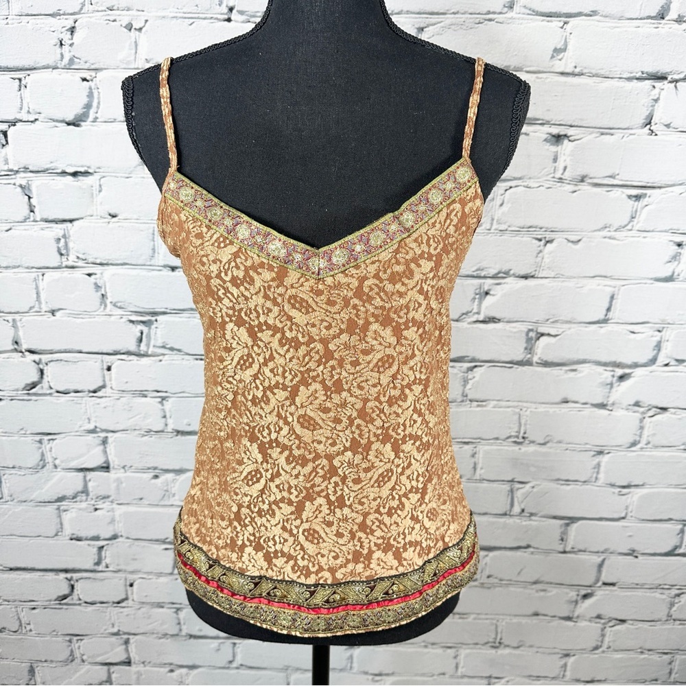 Moda International Tank Top Camisole Metallic Gold Rust Large Y2k Boho Fairycore
